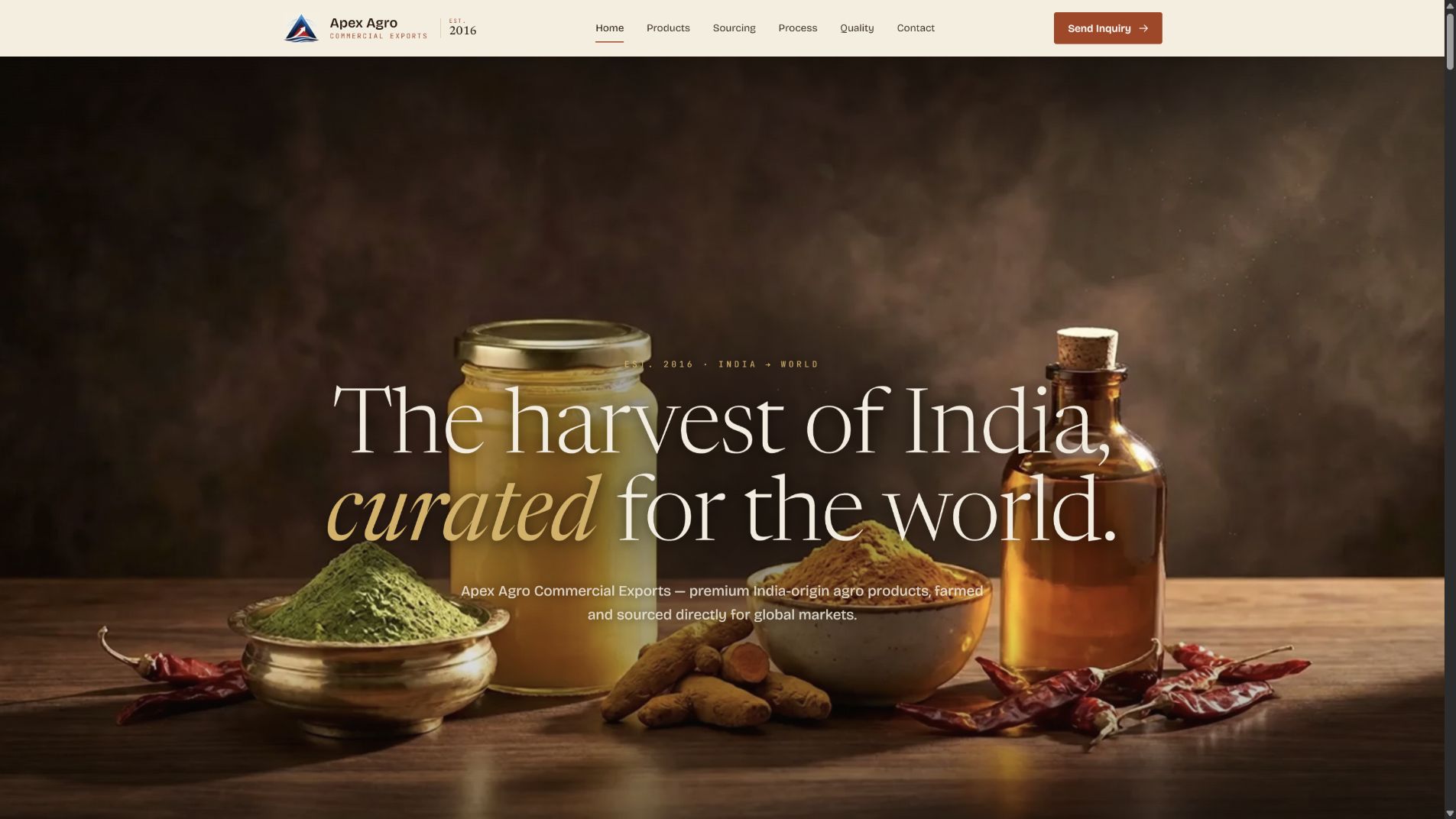 Apex Agro actual public homepage opening, shown in full