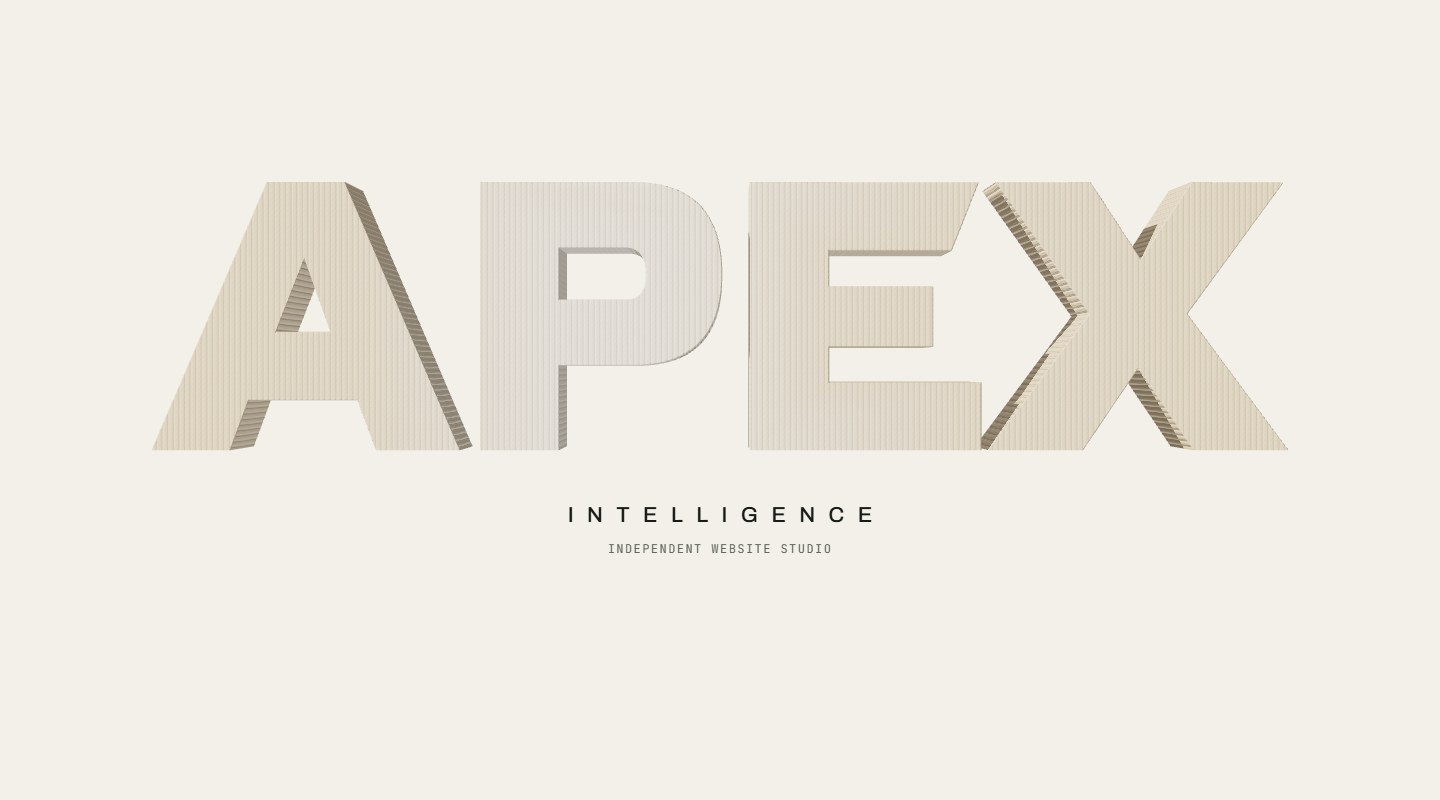 Apex Intelligence, visual direction: the fin sculpture and the formed wordmark